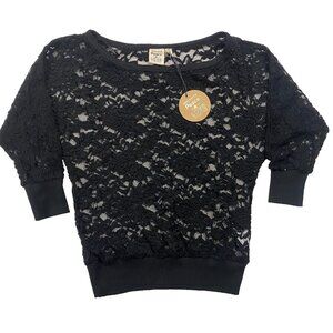 URBAN BEHAVIOR‎ Black Whimsigoth Lace Top S Batwing Sheer Y2K Grunge Fairycore